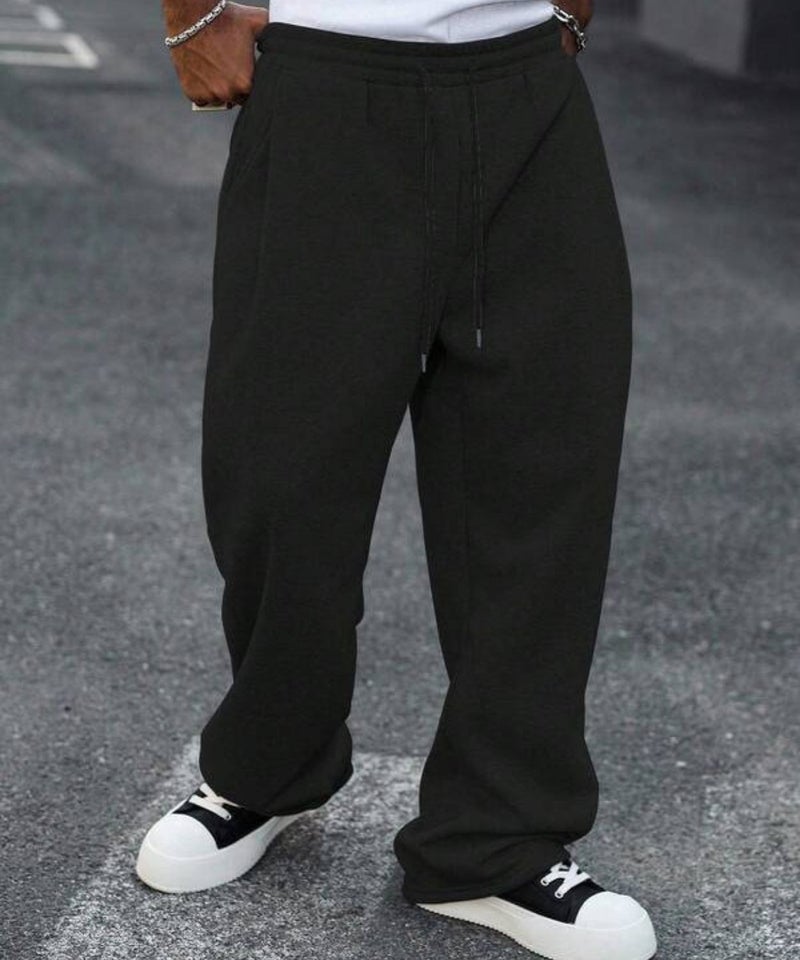 فلاينوف بنطال رياضي رجالي أسود سادة ثقيل الوزن واسع بقصة عصرية مريحة - Image 1